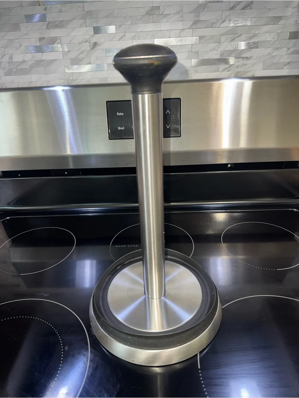 simplehuman Stainless Steel Paper Towel Stand with Black Top and Base